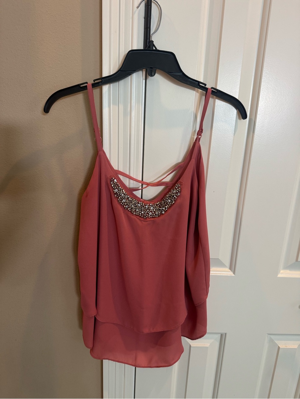 Studio Y Rose Pink Beaded Spaghetti Strap Cami
